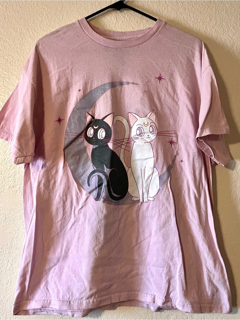 VTG Sailor Moon Luna & Artemis Unisex Pink Shirt (XL)